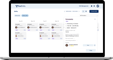 Rad Shifts healthcare staffing platform dashboard