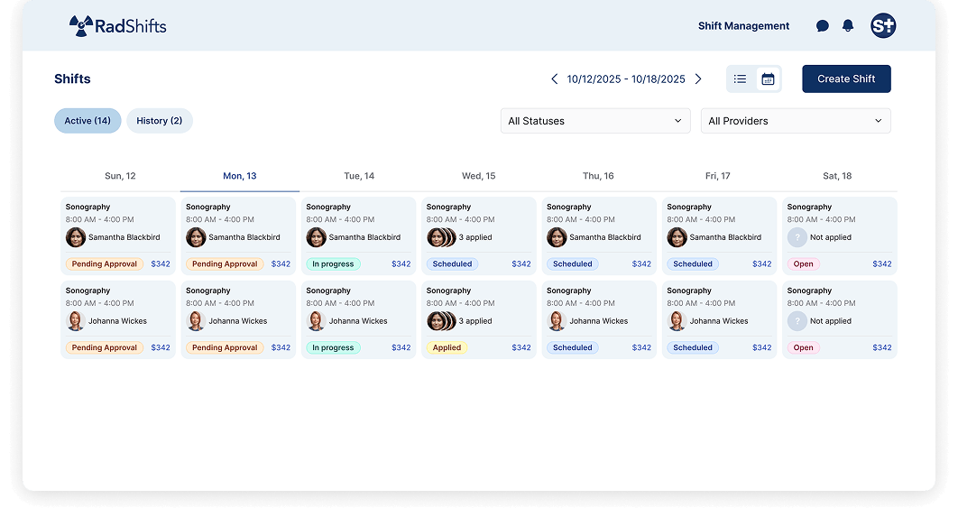 Rad Shifts Dashboard - Shift Management Calendar